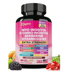 Myo Inositol Supplement, D-Chiro Inositol, Folate, DIM, Vitamin D3, B12, K2, Chromium, Bioperine, Ceylon Cinnamon, Zinc, Ashwagandha, Chasteberry