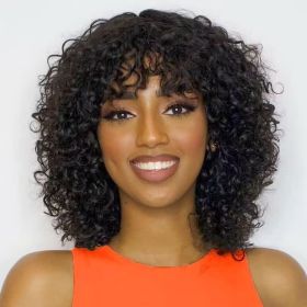 Short Bob Curly Human Hair Wigs With Bangs 100% Brazilian Real Human Hair Wig For Black Women 12 Inch Bob Wigs Glueless kinky Curly Machine Made